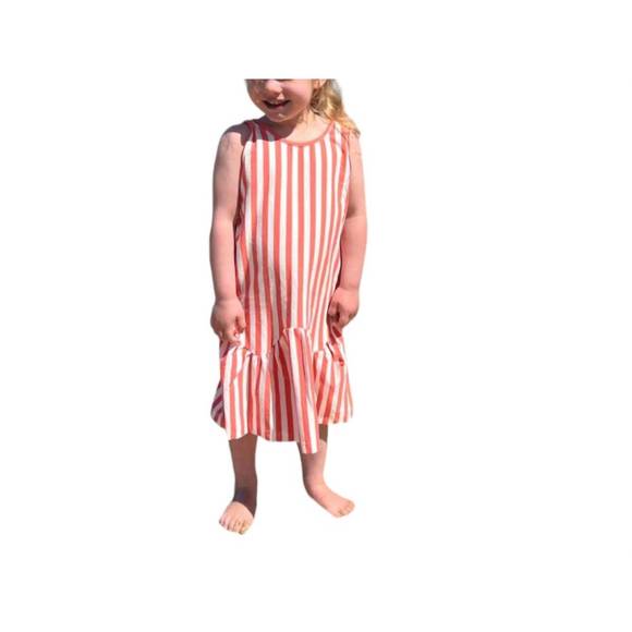 NEW VIGNETTE girl's leila dress in coral/white stripe - Picture 2 of 2